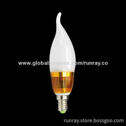 3W E14 LED Candle Bulb, 85-265V AC Voltage, CE Mark, Chips Optional, 90-100lm/W Luminous Efficiency
